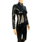 2025 Halloween Women's Wet Look Shiny PU Faux Leather Jumpsuit Suit Long Sleeve Zipper Open Crotch Latex Bodysuit Clubwear