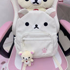 Cute Rilakkuma Backpack Anime Cartoon Embroidery Backpack Stylish Large-Capacity Student School Bag Nylon Multifunctional Bags