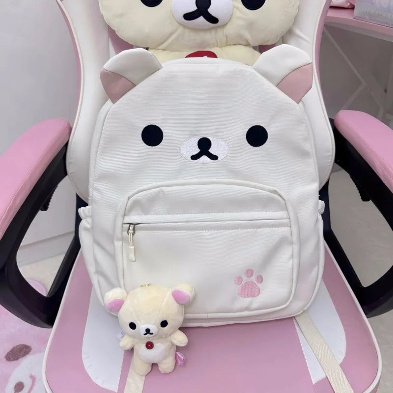 Cute Rilakkuma Backpack Anime Cartoon Embroidery Backpack Stylish Large-Capacity Student School Bag Nylon Multifunctional Bags