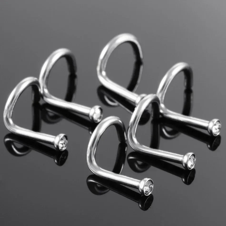 100Pcs/lot Surgical Steel Nose Piercing Stud Earrings Nostril Piercing Crystal Nariz Pirsing Nose Rings for Women Jewelry Gift