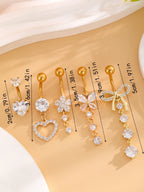 14G Gold Color Series Butterfly Dangled Belly Piercing Sets 5PCS/Lot Heart Flower Curved Navel Navel Ring Belly Button Rings