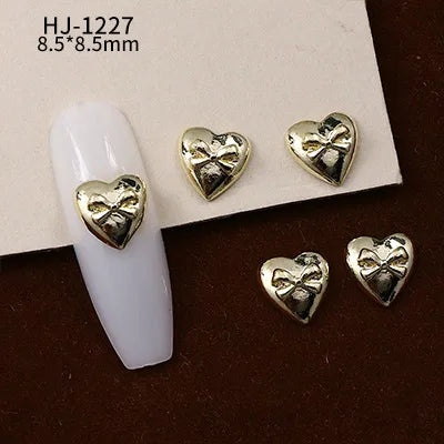 20PCS 3D Glossy Gold Silver Metallic Love Heart Various Crook Frame Solid Alloy Nail Art Rhinestones Decorations Manicure Charms