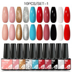 10PCS/Set Gel Nail Polish Set 125 Colors Glitter Semi Permanent Hybrid Gel Varnishes Base Top Coat Soak Off UV LED Nail Art Gel