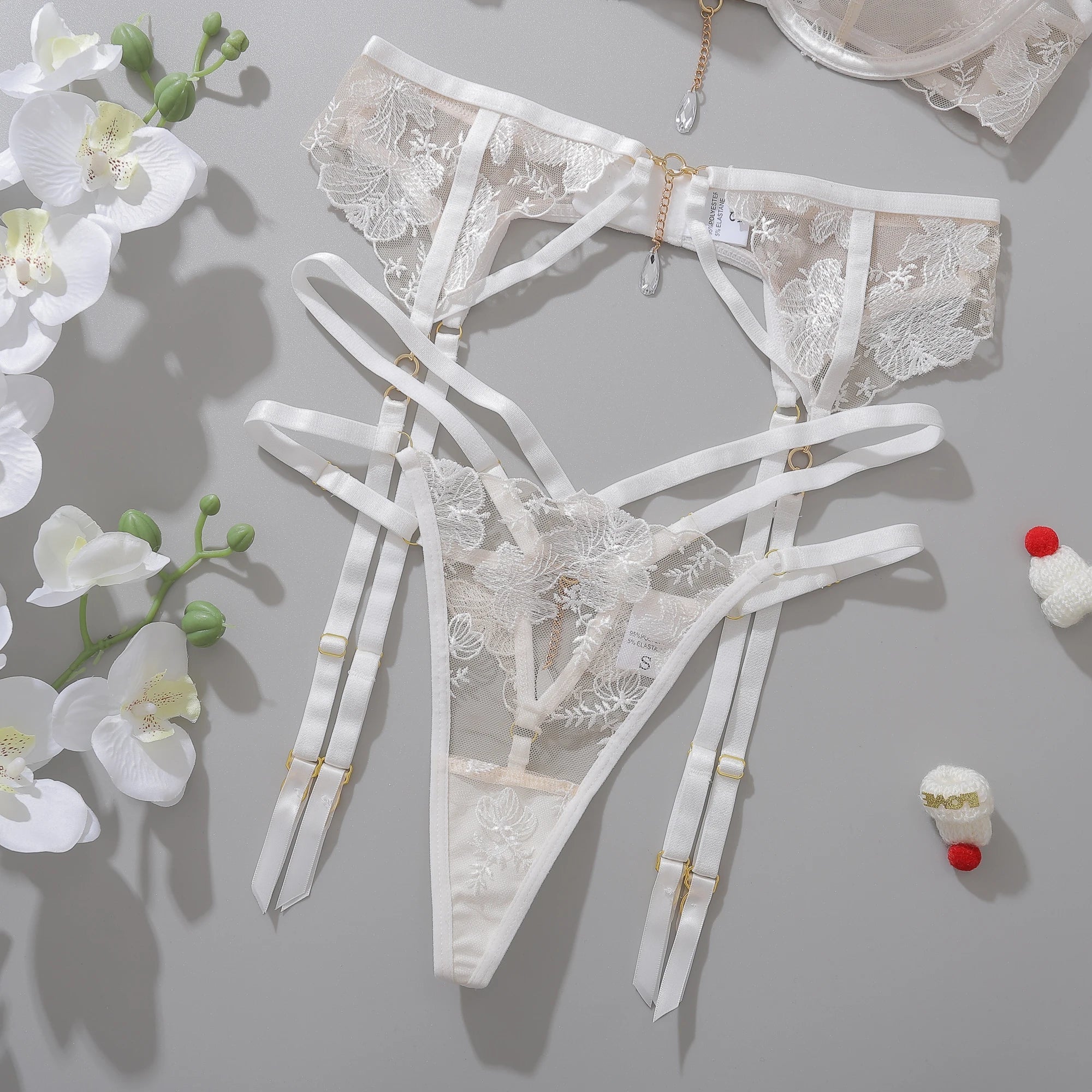 Ellolace Fancy Lingerie Floral Lace Transparent Bra Ensemble Underwear Attractive Chest Suspenders g-String Sexy Outfits 18