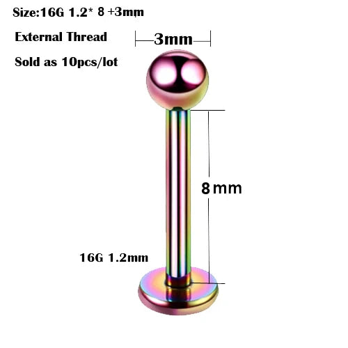 10Pcs/20Pcs/50Pcs G23 Titanium Labret Piercing Internal & External Design Lip Piercing Labret Stud Cartilage Helix Piercing