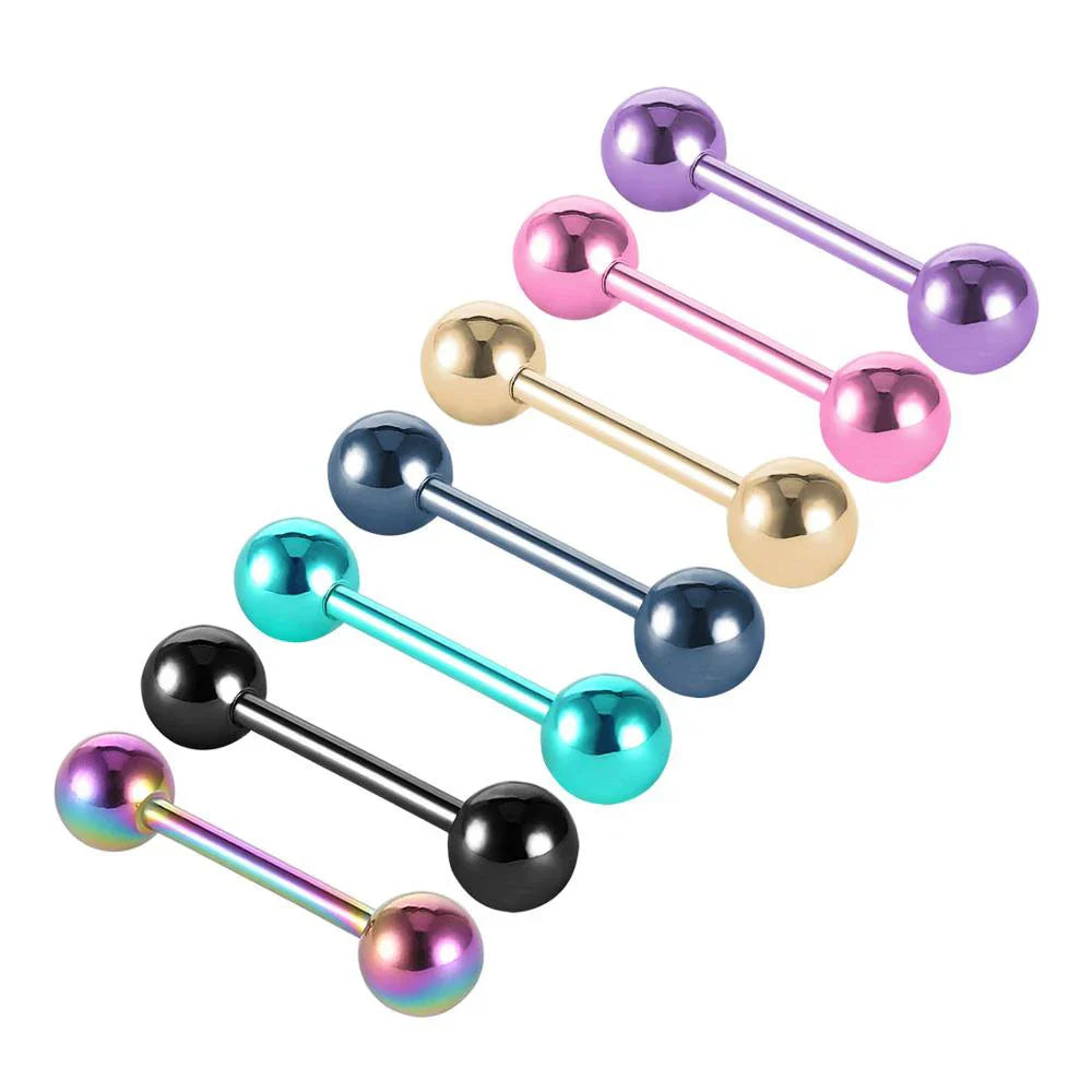 7pcs/lot Titanium Plated Piercing Tongue Rings Bars Girls 14G Tongue Piercing Barbells Stainless Steel Body Jewelry SD84
