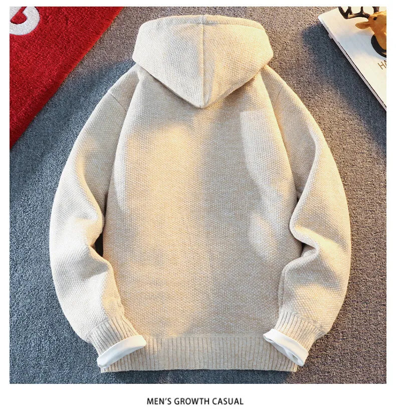 Classic Men's Knitted Sweater Cardigan Hooded Jackets Casual Streetwear Full Zip Cardigans Jackets Coat