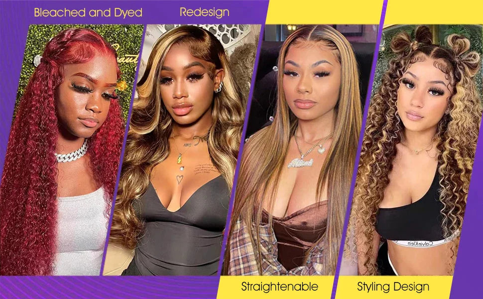 13x6 Highlight Wig Human Hair Deep Wave 40 Inch HD Lace Front Human Hair Wig 200 Density 4/27 Ombre Brown Blonde Lace Front Wigs