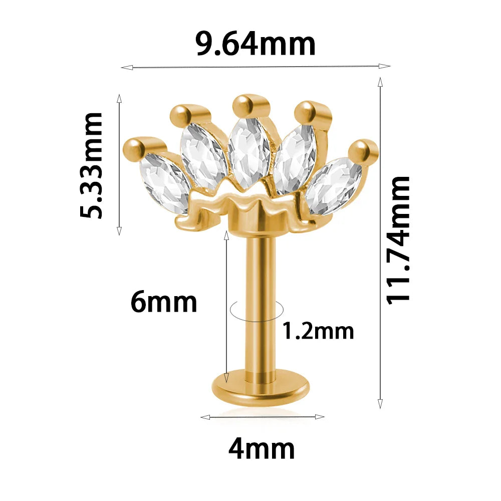 361L Surgical Steel Marquise Vertical Post Helix Piercing Crown/Butterfly Earrings Cartilage Helix Stud Body Piercing Jewelry