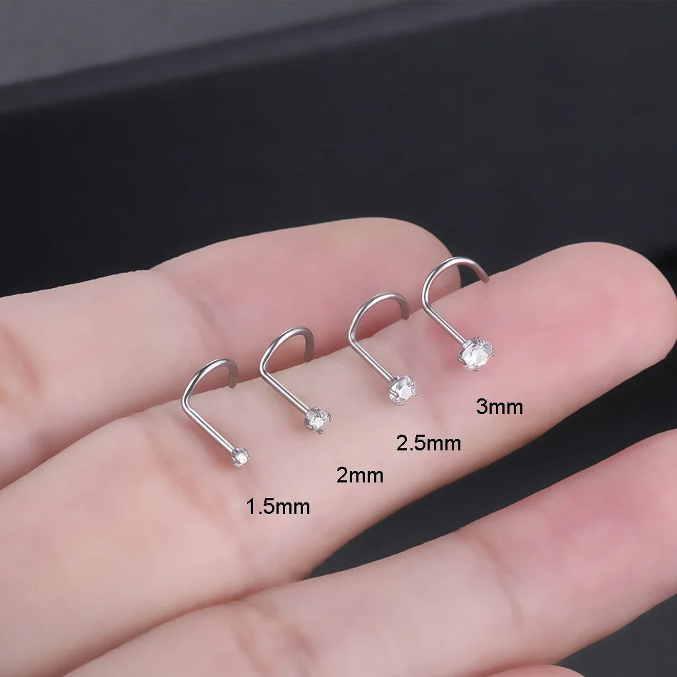 1PC Titanium 18G /20G 1.5/2/2.5/3mm Zircon Gem Nose Stud Piercing Screw Prong CZ Nostril Earring Nariz Piercings Sexy Jewelry