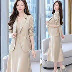 2Pcs/Set Summer Women Suit Dress Outfit  Solid Color Mid-length Lady Dress Sets Light Luxury Commute Sling Dress Coat Set