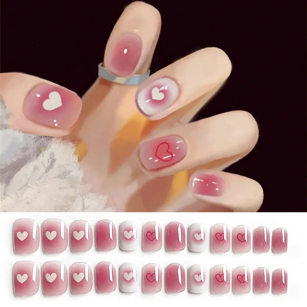 24PCS/SET Cold Black Chess Board Wearing Fake Nails Finished Product Long Full Coverage Acrylic Removable Press on Nails Art Tip