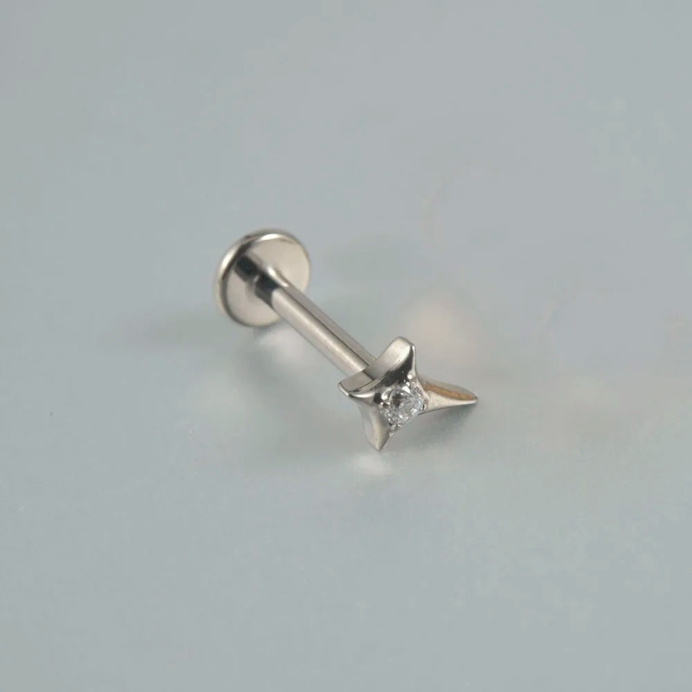 ASTM F136 Solid Titanium Internally Threaded Cross Cz Cartilage Earrings Stud Helix Tragus Lobe Piercing Labret Lip Ring Jewelry