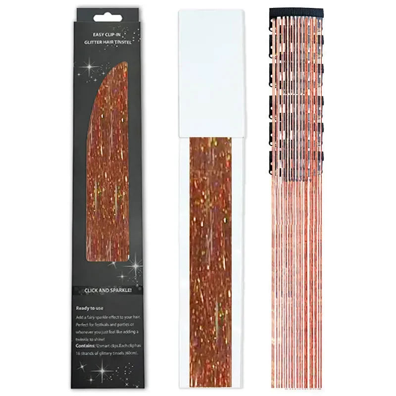 6-Piece Set BB Clip Tinsel Hair Metal Laser Gold Thread PET Laser Thread Highlighting Cross-Border Hair Accessories