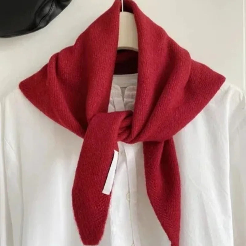 British Korean Style Niche Wool Knitted Triangular Scarf Women Headscarf Knitted Scarf Multi-functional Warm Knitted Scarf