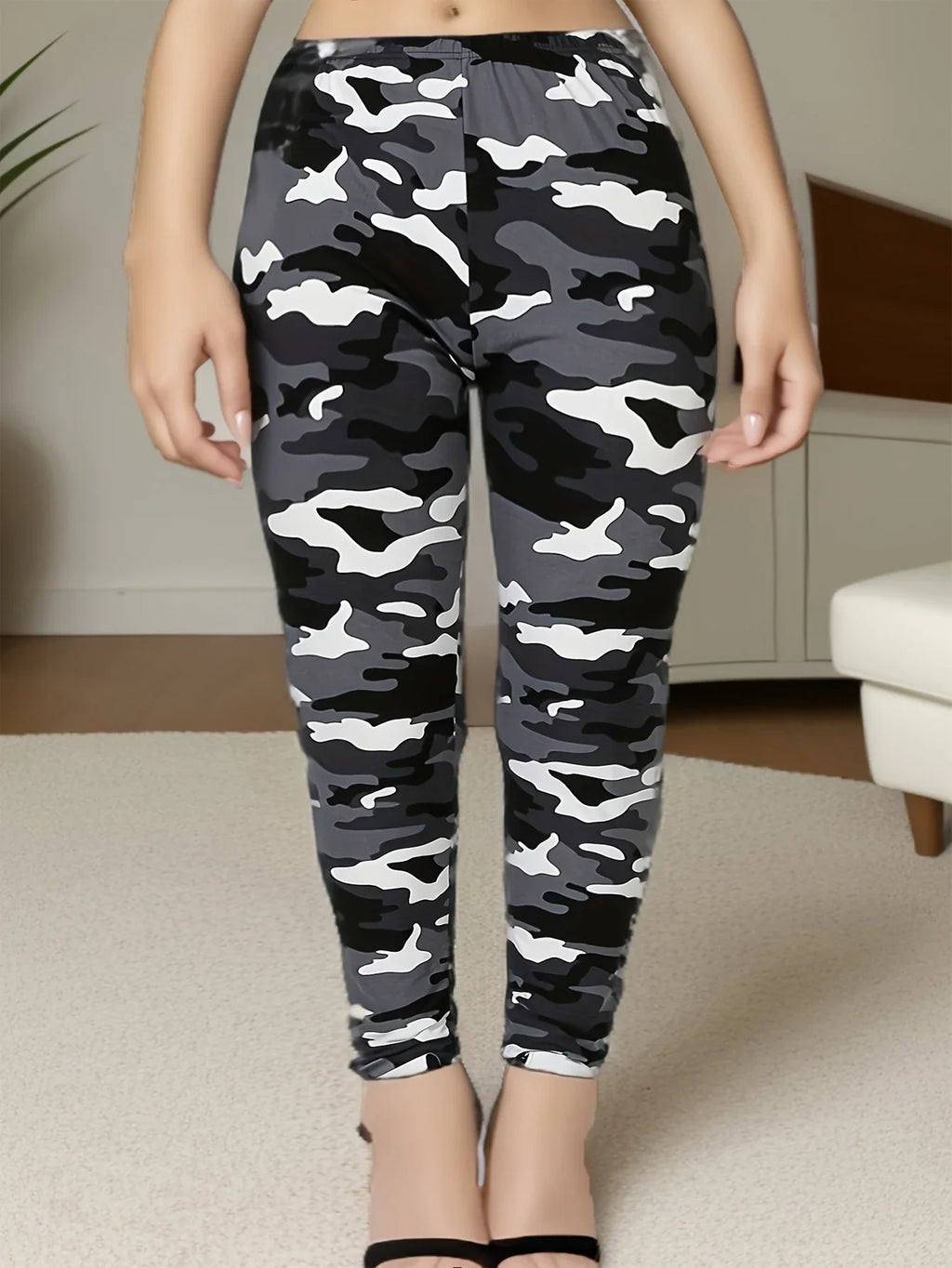 CUHAKCI Plus Size High Stretch Women's Leggings Camouflage White Gray Pants Sports casual tight fit Sports Cropped Pants