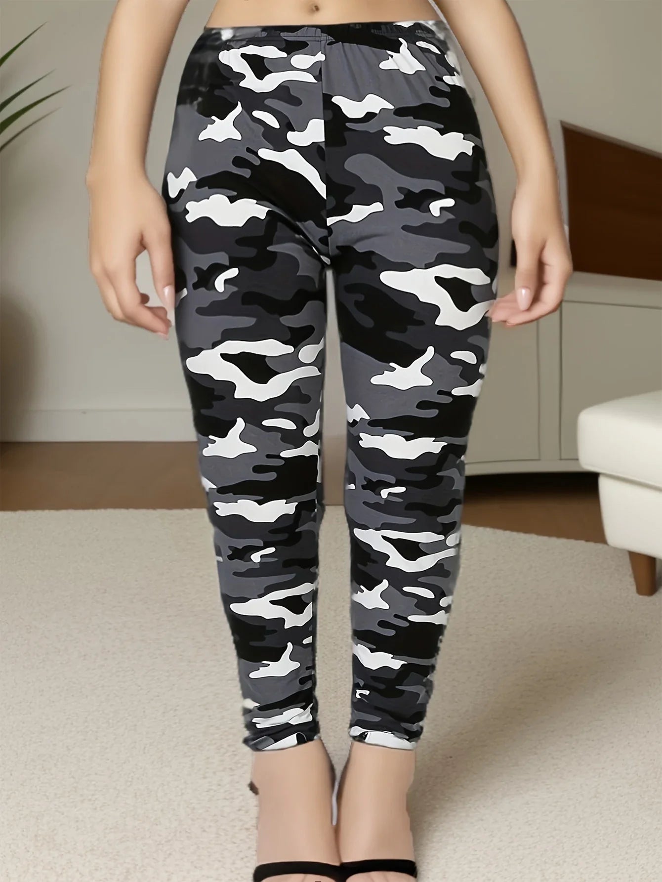 CUHAKCI Plus Size High Stretch Women's Leggings Camouflage White Gray Pants Sports casual tight fit Sports Cropped Pants