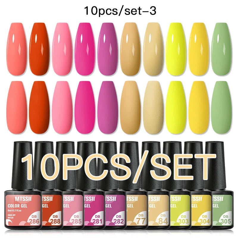 10PCS/Set Gel Nail Polish Set 125 Colors Glitter Semi Permanent Hybrid Gel Varnishes Base Top Coat Soak Off UV LED Nail Art Gel