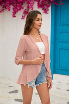 2024 Summer Fashion Ladies Hollow Out Cardigan Boho Tops Women Beach Outwear Casual Three Quarter Sleeve Sunscreen Shirt