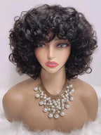 300% Pixie Cut Human Hair Wigs For Women Afro Rose Curly Funmi Glueless Wigs Human Hair Short Bouncy Curly Bob Wig With Bangs