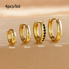 4PCS Set Stainless Steel Huggie Minimal Hoop Earrings 6/8/10mm Crystal Zirconia Helix Tragus Cartilage Earrings Piercing Jewelry