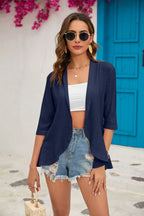 2024 Summer Fashion Ladies Hollow Out Cardigan Boho Tops Women Beach Outwear Casual Three Quarter Sleeve Sunscreen Shirt