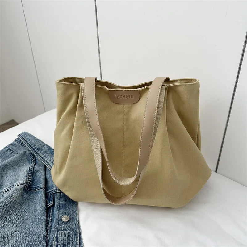Casual Women's Bag New Large Capacity Canvas Tote Bag Lightweight Women Shoulder Bags Simple Style Female Handbags HJ8396