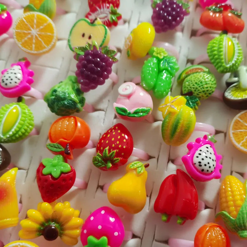 10pcs/lot Children's Cartoon Rings Candy Flower Animal Bow Shape Ring Set Mix Finger Jewellery Rings Kid Girls Toys Anillo