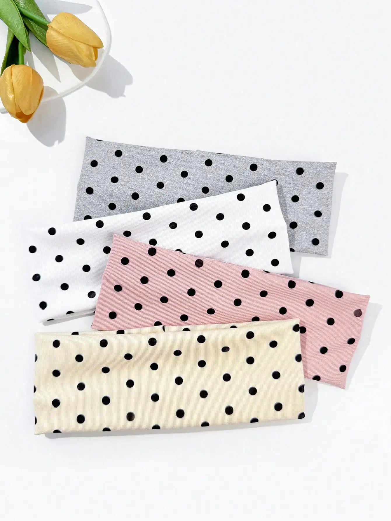 4pcs/set Ladies Polka Dot Print Wide-Edge Elastic Hair Band Face Makeup Sports Headband Stylish Hair Accessory for Women