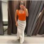 Elegant Sequined Orange Cardigans Women Y2k O-neck Short Sleeve One Button Female Tops 2025 Street Summer Lady Chic Knitwear