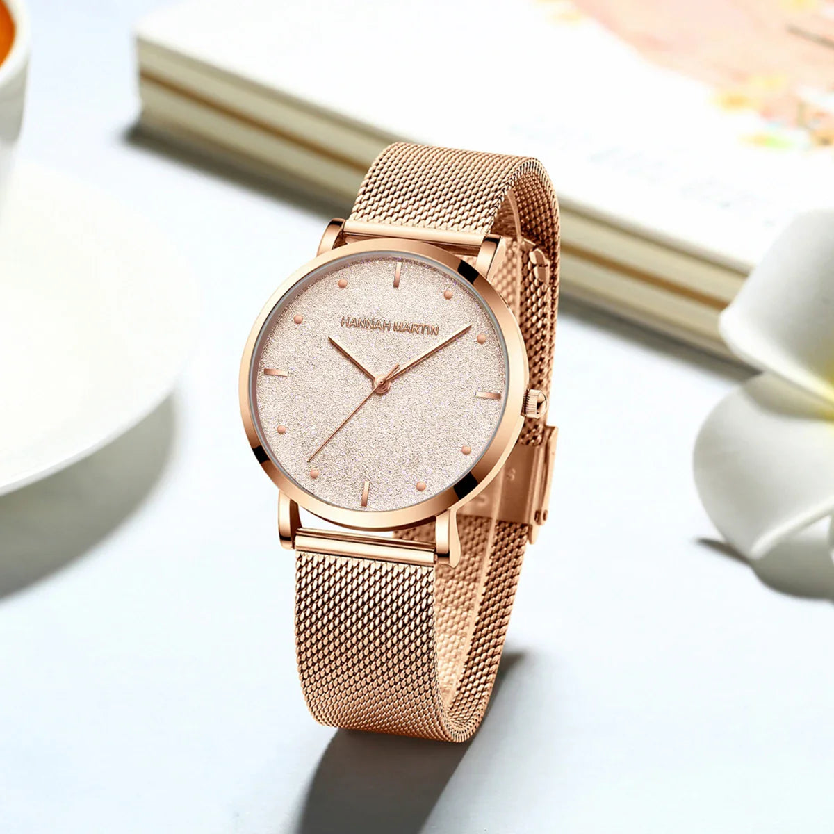2025 New Women's Luxury Watch Matte Dial Japanese Quartz Movement Stainless Steel Mesh Strap Hannah Martin Brand Original Watch