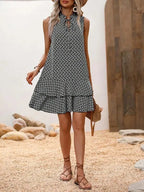 2025 Elegant Women's Casual Loose Ruffle Mini Dress Summer Bohemian Printed V-neck Lace-up Small Flying Sleeve Dresses For Women