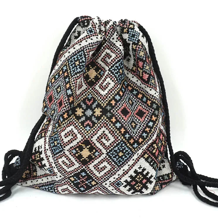 2025 Women Fabric Backpack Female Gypsy Bohemian Boho Chic Aztec Ibiza Tribal Ethnic Cottage Soft Brown Drawstring Rucksack Bags