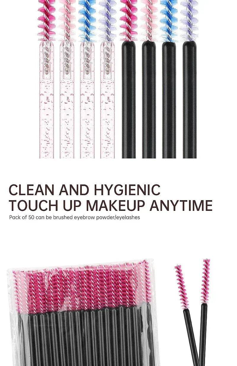 50pcs Grafted eyelashes Single color disposable eyelash brush Spiral eye Makeup Eyelash curler makeup brush cosmetic tools