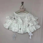 Emo Women Y2K Japanese Goth Elastic Waist Cross Mini Short Skirt High Waist Aesthetic Acubi Ruffle Skirts A-line 2000s Clothes