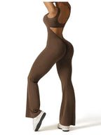 2025 Summer New Women's Sexy Hottie Style Backless One-piece Suit Sports Fitness Yoga Pullover One-piece Suit Flared Pants