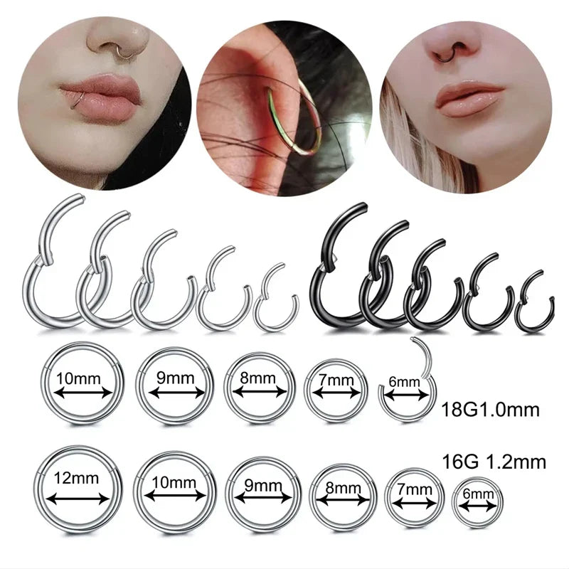 1/10Pc Stainless Steel Nose Ring CZ 16G Hinged Septum Clicker Segment Ear Tragus Cartilage Daith Lip Nose Body Piercing Jewelry