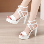 Big Size 32-43 Block Heel Platform Sandals Women Wedding Shoes 2025 Summer High Heels Gladiator Sandals Patent Leather Sandals