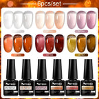 6PCS/SET Glitter Bright Pink Peach Gel Nail Polish Kit Spring Colorful Semi Permanent Soak Off Art UV Gel Varnish For Manicure