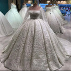 Customized Elegant Ball Gown Square Collar Wedding Dresses For Women Appliques 2025 Court Train Bridal Gown Vestidos De Noiva