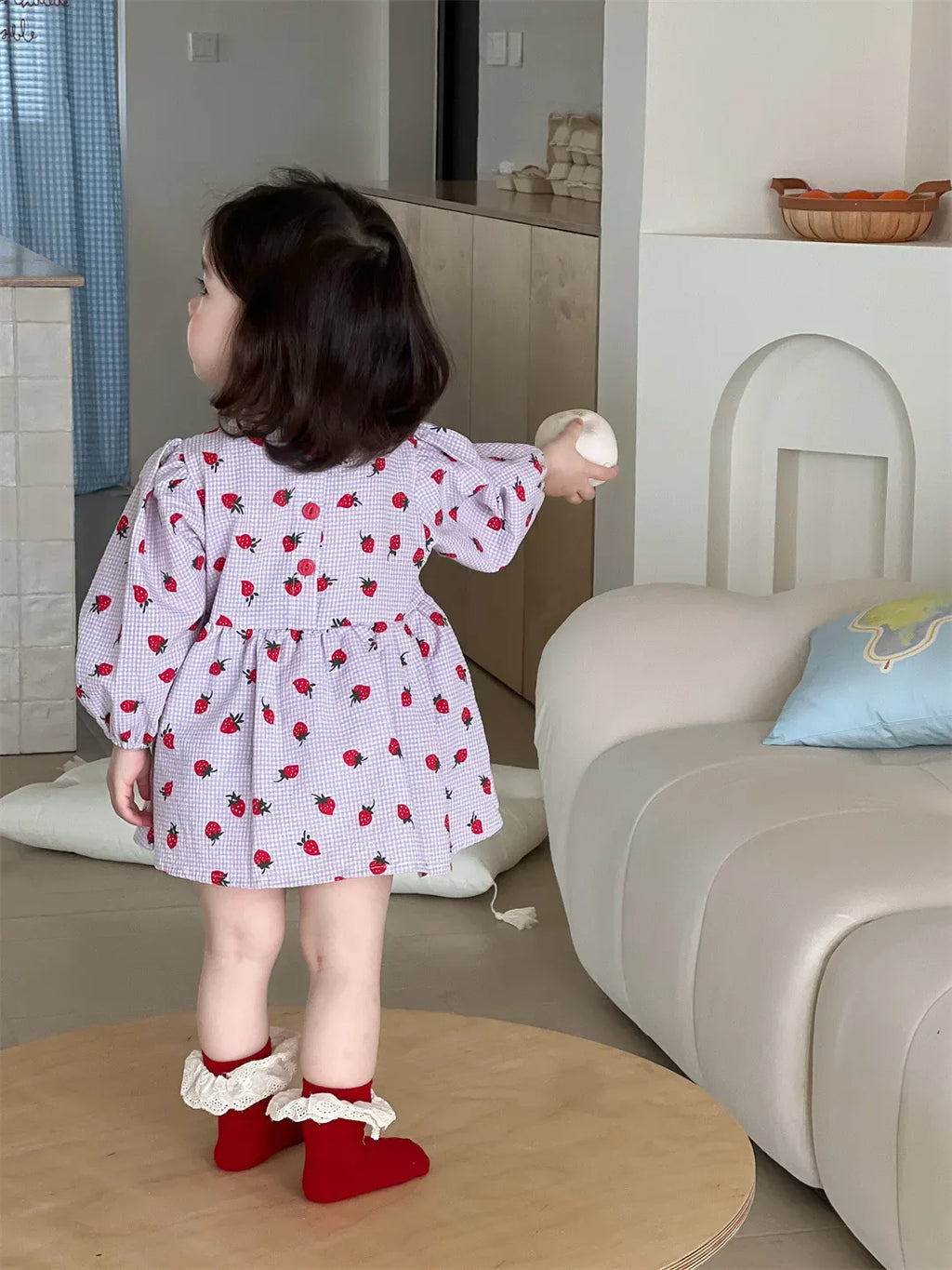 2025 Spring New Baby Girl Long Sleeve Dress Cute Strawberry Print Newborn Toddler Princess Bodysuit Dress Kids Girls Lace Dress