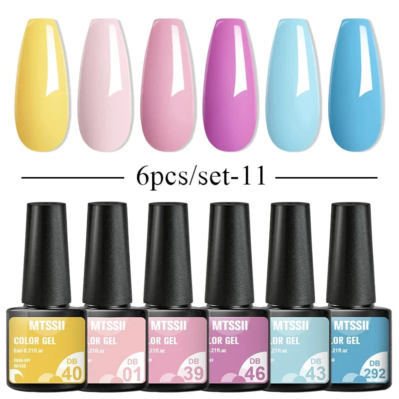 6PCS/SET Glitter Bright Pink Peach Gel Nail Polish Kit Spring Colorful Semi Permanent Soak Off Art UV Gel Varnish For Manicure