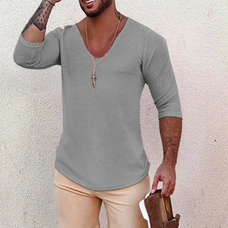 2025 Men's Casual Long Sleeve Kniited Sweaters Thin Style Mens Spring Autumn Clothing Solid V Neck Knitting Pullover Knit Tops