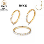 316L Stainless Steel Zircon CZ Hinged Segment Nose Septum Clicker Ring Round Earrings Hoops Ear Tragus Helix Piercing Jewelry