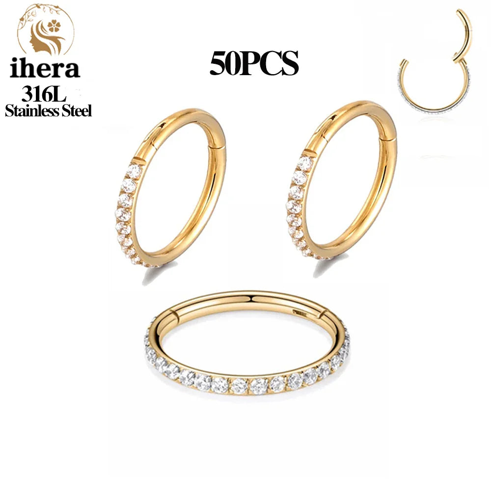 316L Stainless Steel Zircon CZ Hinged Segment Nose Septum Clicker Ring Round Earrings Hoops Ear Tragus Helix Piercing Jewelry