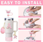 9PCS Accessory Set for Stanley Cup 30oz 40oz Butterfly Straw Cover Cap Silicone Boot Charm Initials Sticker Spill Proof Stopper