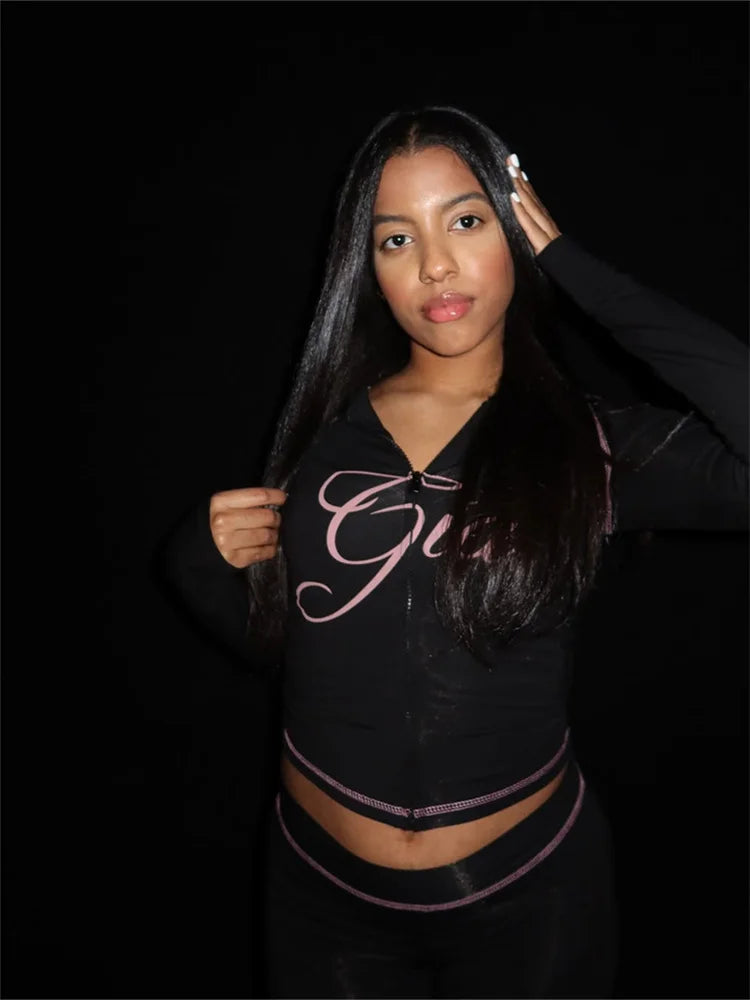 2025 Spring Fashion New Casual Women's Sets Long Sleeve Zipper Hoodie Tops and Pants Streetwear White Two 2 Piece Set Outfits