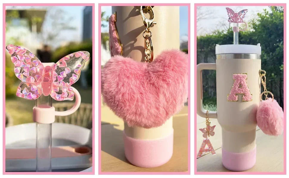 9PCS Accessory Set for Stanley Cup 30oz 40oz Butterfly Straw Cover Cap Silicone Boot Charm Initials Sticker Spill Proof Stopper