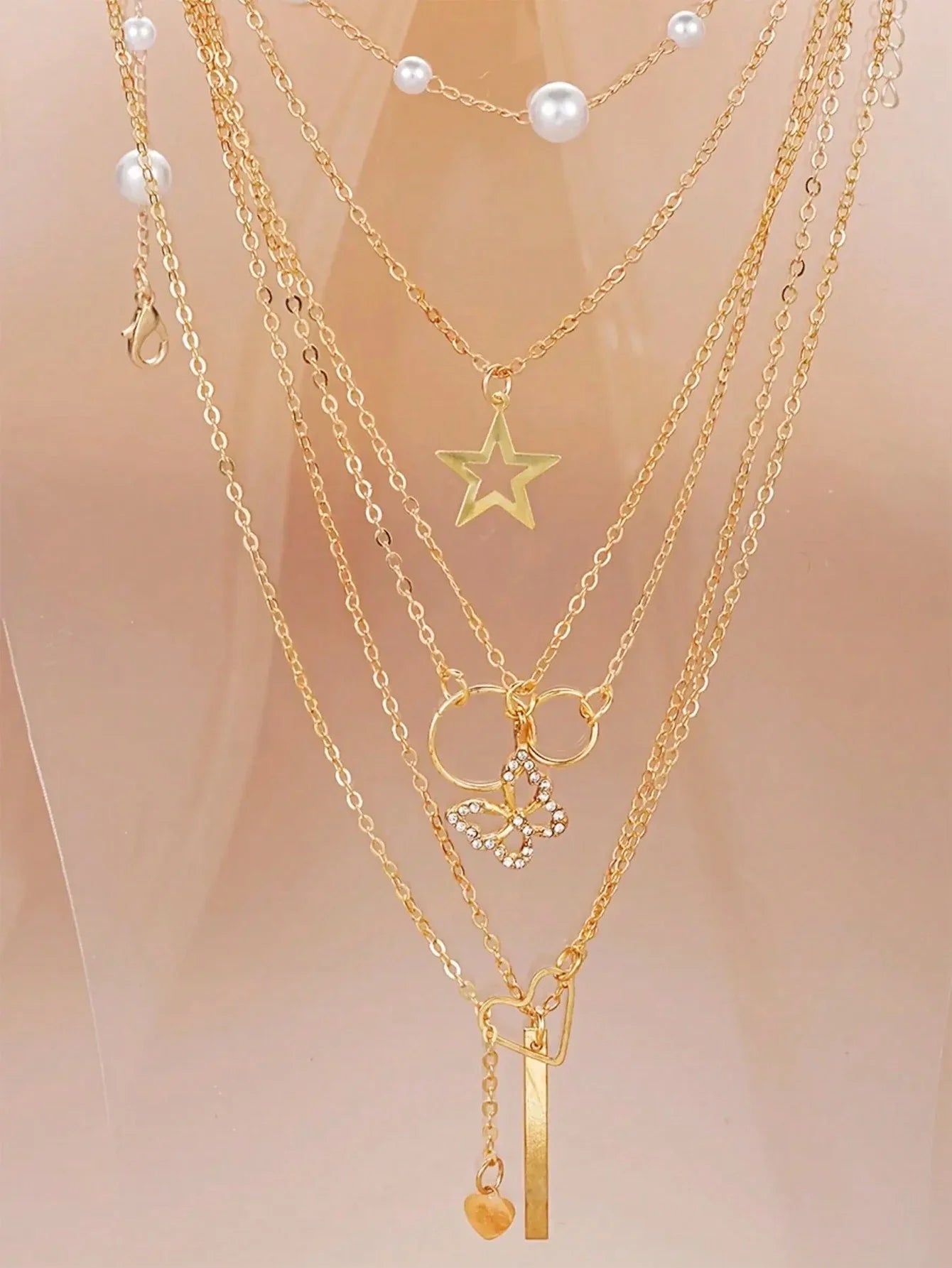 86pcs/Set Elegant Pearl Earrings Multi-Layered Necklace Ear Studs Rings 4-In-1 Jewelry Set For Women Daily Wear Gift (No Box)