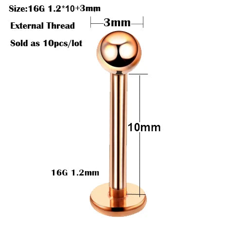 10Pcs/20Pcs/50Pcs G23 Titanium Labret Piercing Internal & External Design Lip Piercing Labret Stud Cartilage Helix Piercing